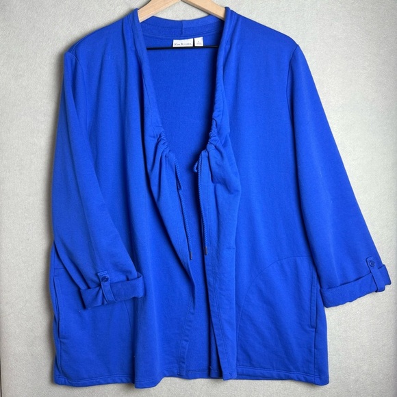Kim Rogers Women’s Royal Blue Drawstring Collar Cardigan Roll Tab Sleeve size L - Picture 1 of 11